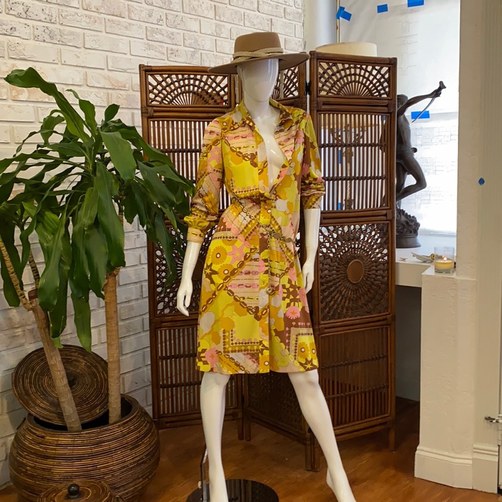 Vintage 70s button down pucci style print dress